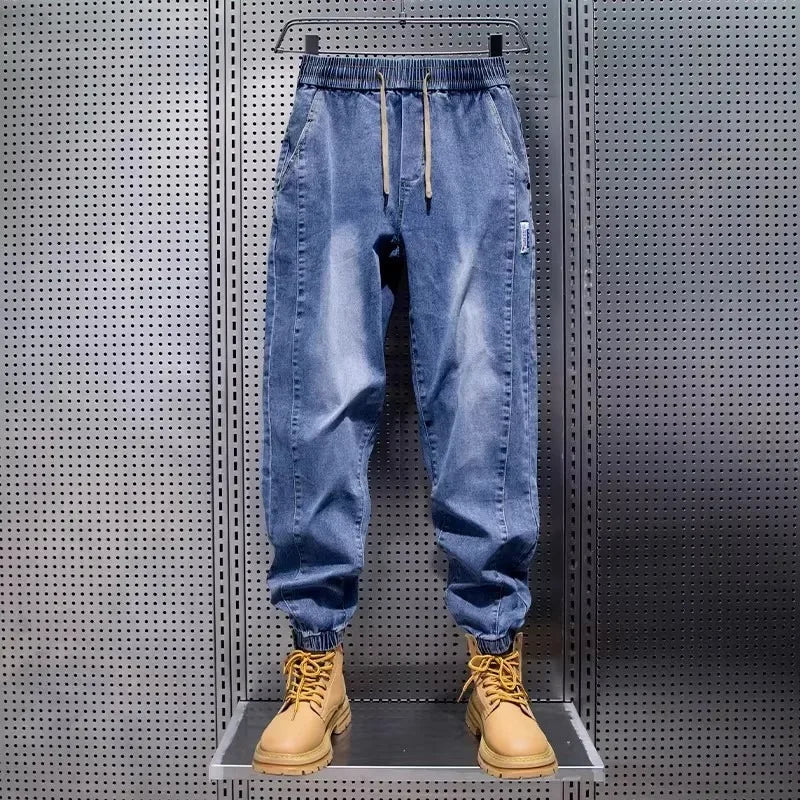 Jean décontracté pour homme, coupe ample, taille élastique, avec revers, style sport, nouvelle collection automne-printemps, toucher premium Camara Shopping Jean décontracté pour homme, coupe ample, taille élastique, avec revers, style sport, nouvelle collection automne-printemps, toucher premium