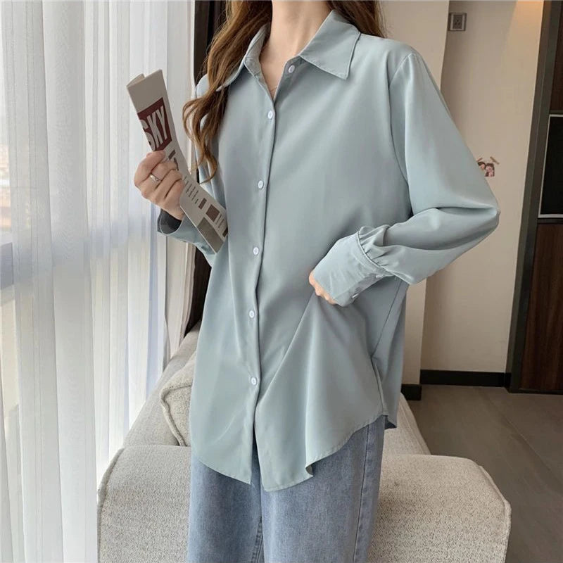 Femmes en mousseline de soie chemises blanches mode coréenne solide ample à manches longues hauts bureau dames élégant décontracté tout Match Blouses printemps nouveau Camara Shopping Femmes en mousseline de soie chemises blanches mode coréenne solide ample à manches longues hauts bureau dames élégant décontracté tout Match Blouses printemps nouveau