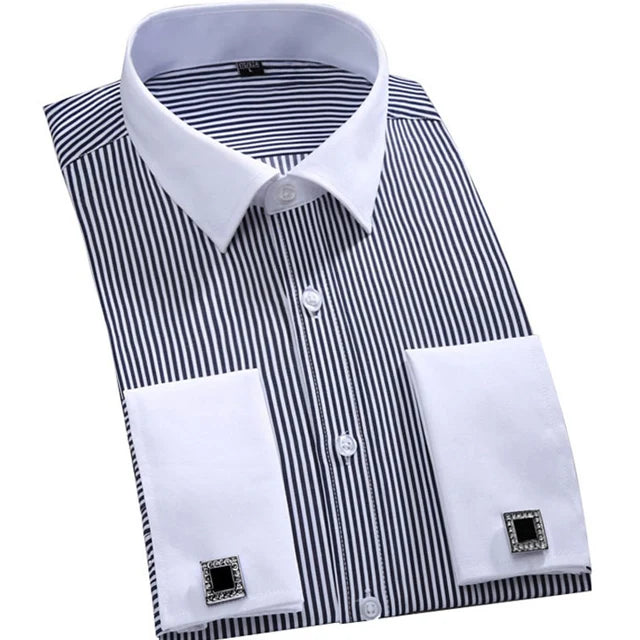 Chemise habillée à manchette française pour hommes, manches longues, boutons d'affaires formels, chemises pour hommes, coupe régulière, boutons de manchette, grande taille 6XL Camara Shopping Chemise habillée à manchette française pour hommes, manches longues, boutons d'affaires formels, chemises pour hommes, coupe régulière, boutons de manchette, grande taille 6XL