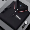 Polo homme business casual à col rayé et imprimé lettres, tissu respirant à manches courtes, matière confortable Camara Shopping Polo homme business casual à col rayé et imprimé lettres, tissu respirant à manches courtes, matière confortable
