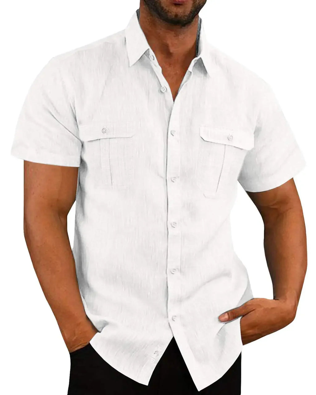 Chemises en lin pour hommes, vente chaude, chemises à manches courtes pour hommes, couleur unie, col confortable, style décontracté, style plage, grande taille, chemises pour hommes M-4XL Camara Shopping Chemises en lin pour hommes, vente chaude, chemises à manches courtes pour hommes, couleur unie, col confortable, style décontracté, style plage, grande taille, chemises pour hommes M-4XL