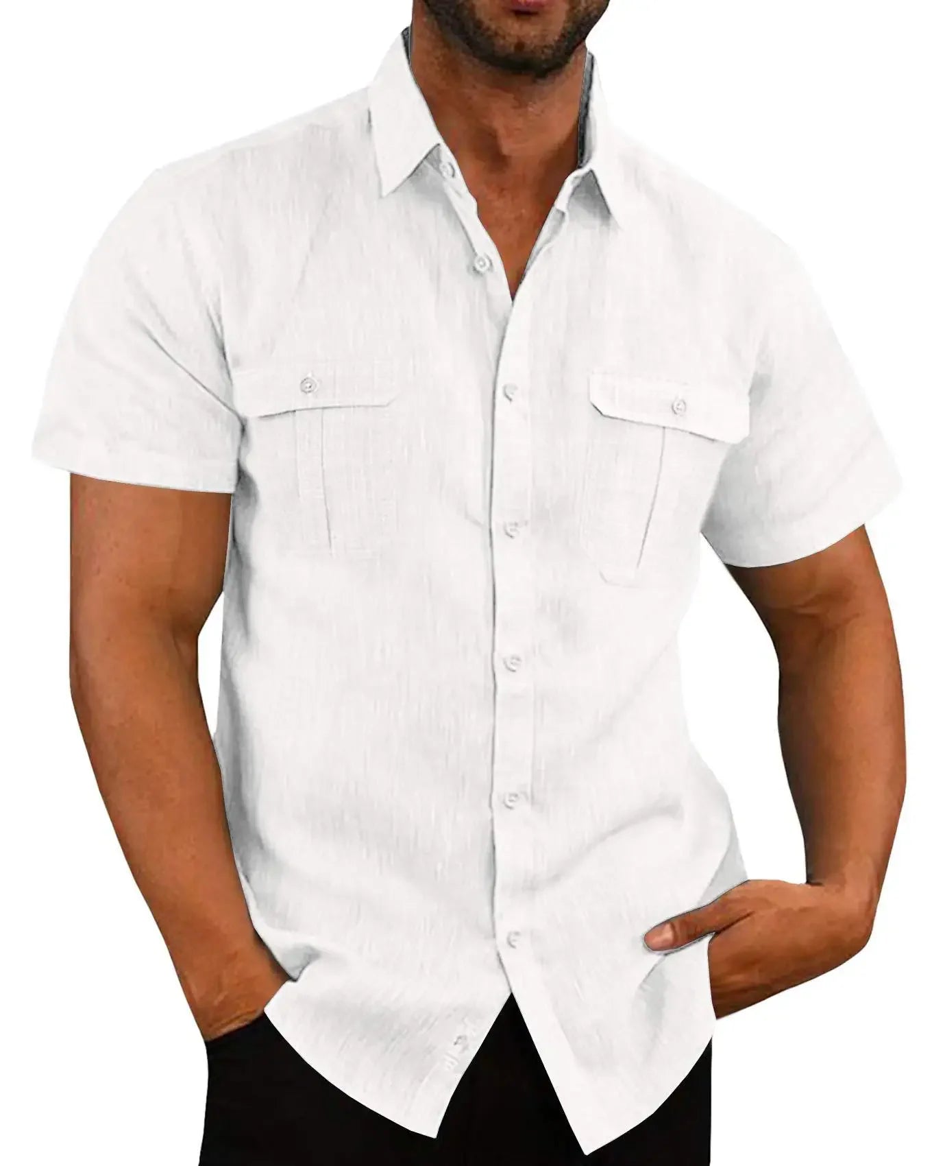Chemises en lin pour hommes, vente chaude, chemises à manches courtes pour hommes, couleur unie, col confortable, style décontracté, style plage, grande taille, chemises pour hommes M-4XL Camara Shopping Chemises en lin pour hommes, vente chaude, chemises à manches courtes pour hommes, couleur unie, col confortable, style décontracté, style plage, grande taille, chemises pour hommes M-4XL