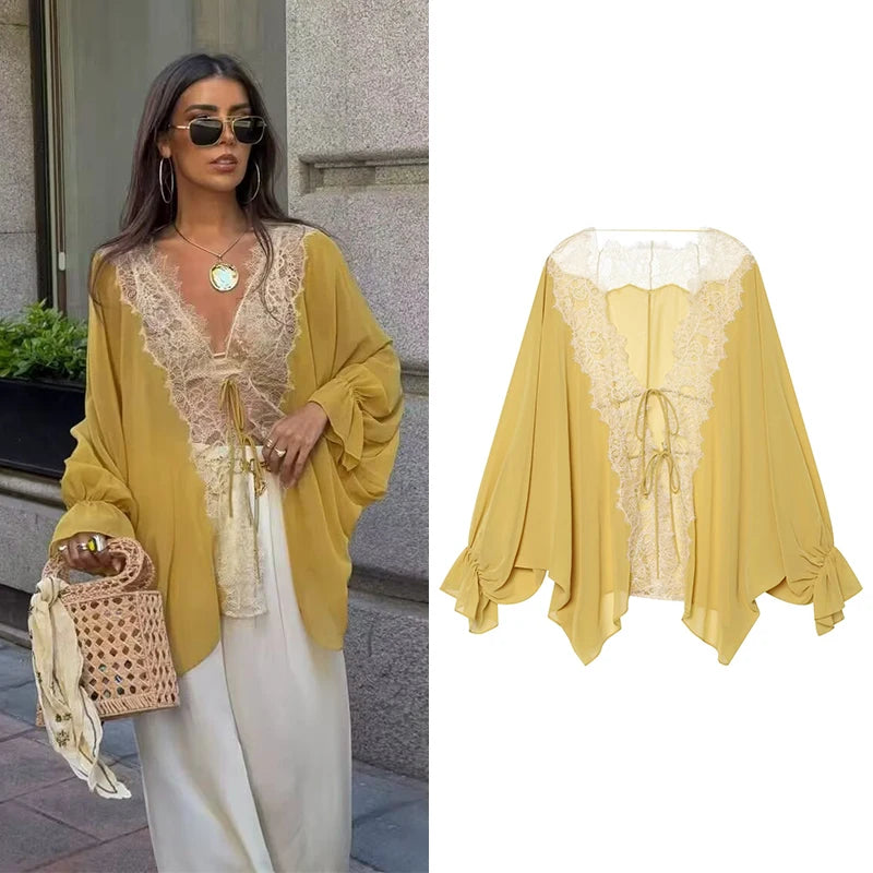 Chemises pour femmes, mode estivale, chemise en dentelle à empiècements, chemises décontractées amples pour femmes, chemisiers féminins, tops chics Camara Shopping Chemises pour femmes, mode estivale, chemise en dentelle à empiècements, chemises décontractées amples pour femmes, chemisiers féminins, tops chics