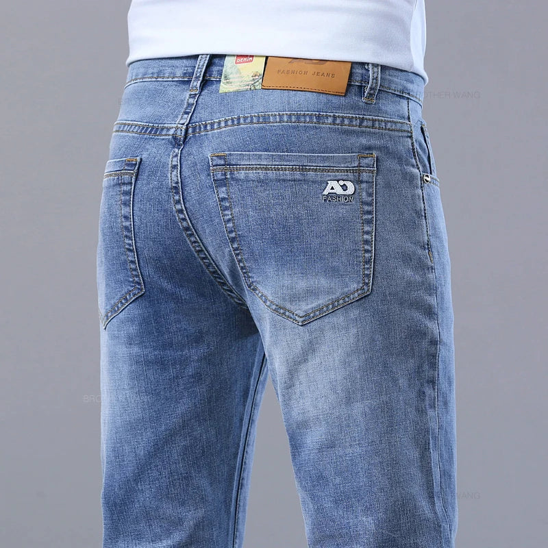 Printemps hommes bleu clair jean mince élégant décontracté tissu extensible Denim pantalon classique pantalon fumée gris Camara Shopping Printemps hommes bleu clair jean mince élégant décontracté tissu extensible Denim pantalon classique pantalon fumée gris