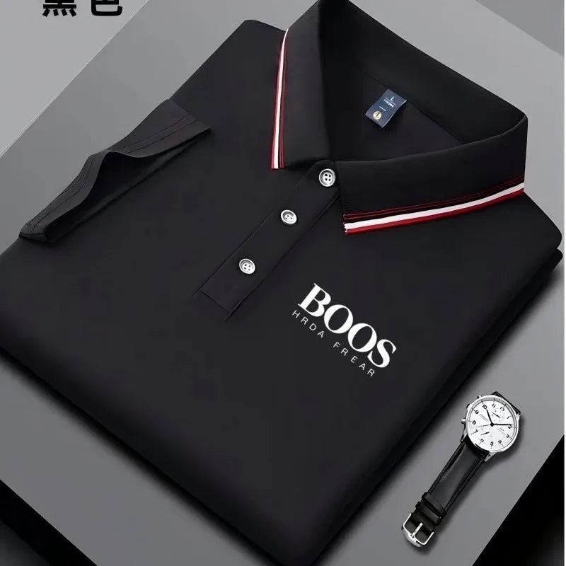 Polo homme business casual à col rayé et imprimé lettres, tissu respirant à manches courtes, matière confortable Camara Shopping Polo homme business casual à col rayé et imprimé lettres, tissu respirant à manches courtes, matière confortable