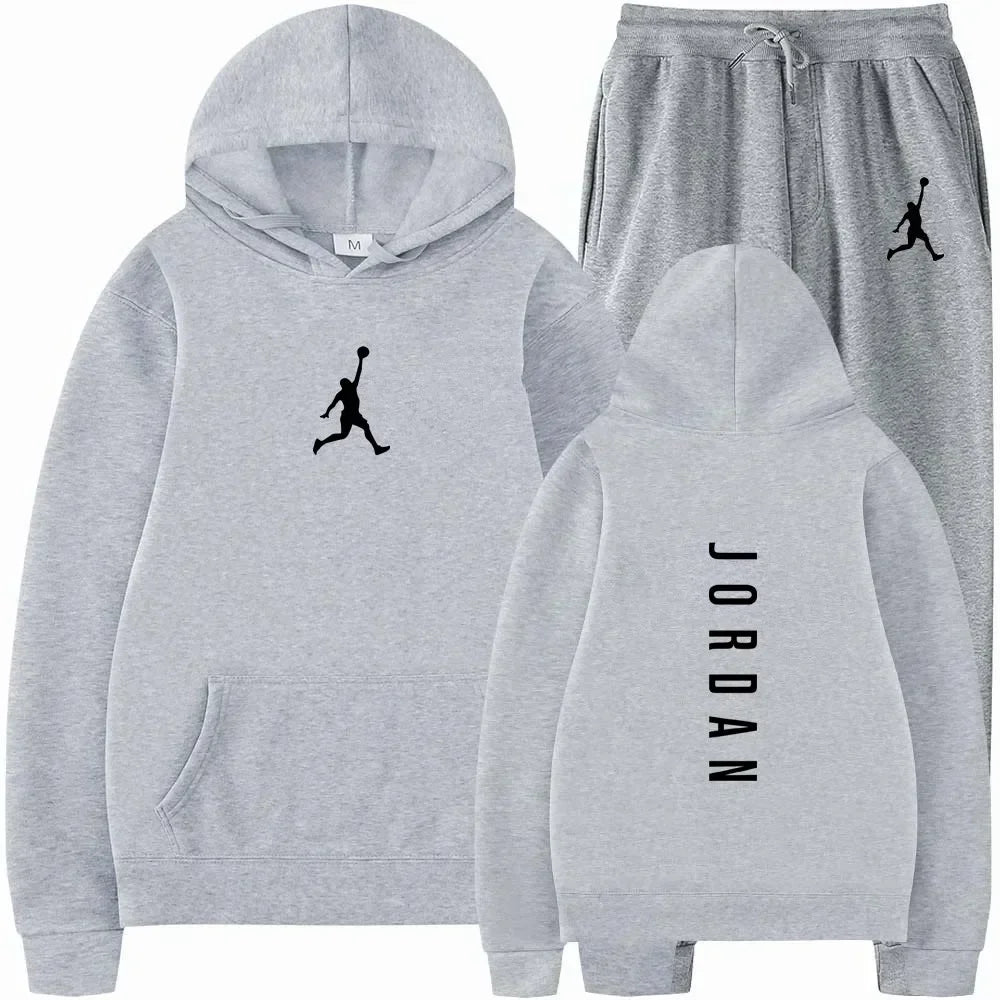 Ensemble de sport décontracté pour hommes et femmes, collection Printemps-Automne 2026, idéal pour le basketball et le fitness en extérieur, comprenant un sweat à capuche tendance et un pantalon de survêtement à revers
