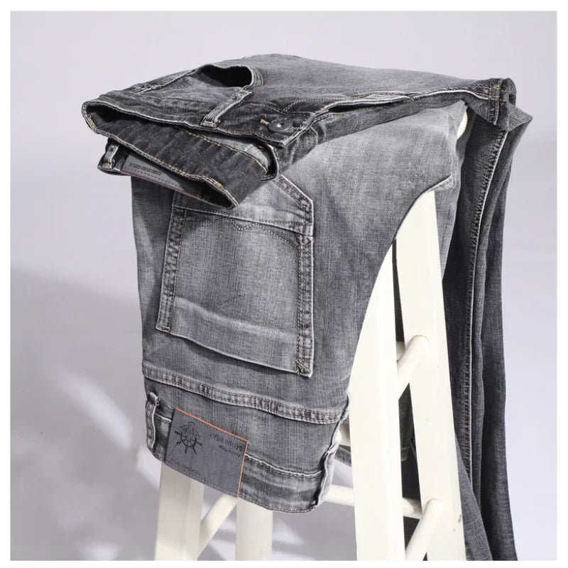 Jean en coton stretch 2026 pour homme, coupe droite, léger, gris, décontracté, printemps-été, neuf Camara Shopping Jean en coton stretch 2026 pour homme, coupe droite, léger, gris, décontracté, printemps-été, neuf