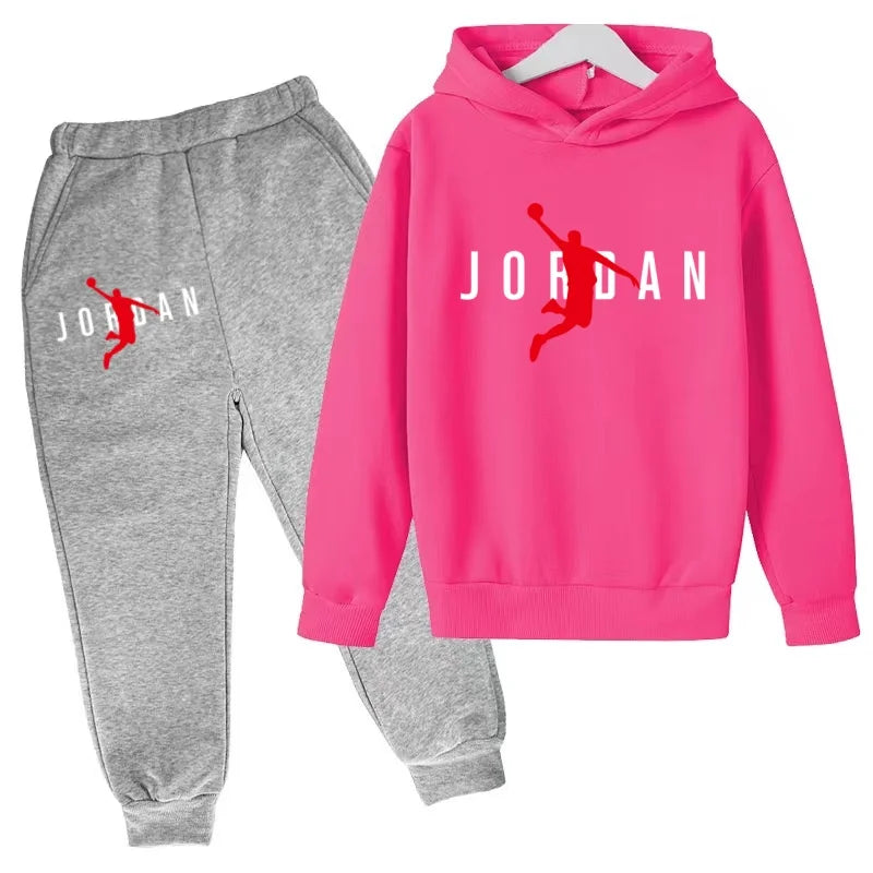 Nouvel ensemble de sport de marque à la mode pour enfants : sweat à capuche et pantalon (3-12 ans) - Motif lettres de basketball