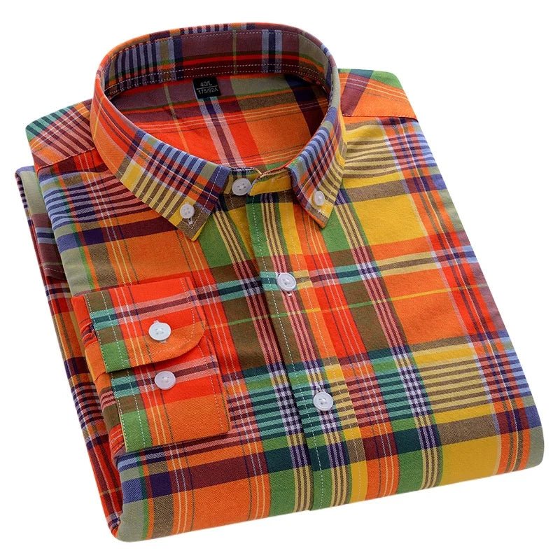 Chemises décontractées à manches longues pour hommes, coupe cintrée, uni, 100% coton, hauts à carreaux rayés, doux, styliste, mode, tendances coréennes, vêtements - Camara ShoppingChemises décontractées à manches longues pour hommes, coupe cintrée, uni, 100% coton, hauts à carreaux rayés, doux, styliste, mode, tendances coréennes, vêtements