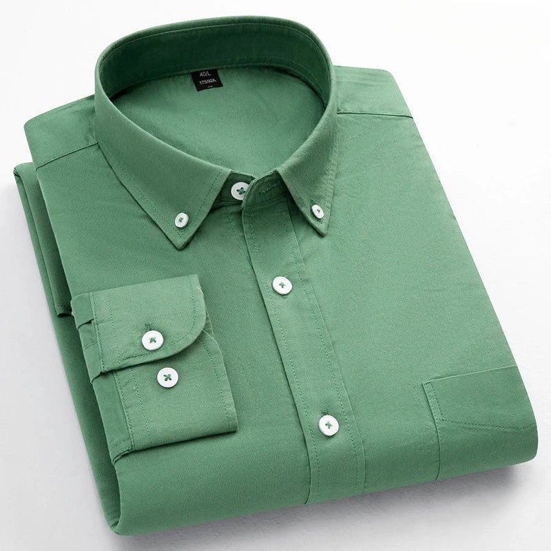 Chemises décontractées à manches longues pour hommes, coupe cintrée, uni, 100% coton, hauts à carreaux rayés, doux, styliste, mode, tendances coréennes, vêtements - Camara ShoppingChemises décontractées à manches longues pour hommes, coupe cintrée, uni, 100% coton, hauts à carreaux rayés, doux, styliste, mode, tendances coréennes, vêtements