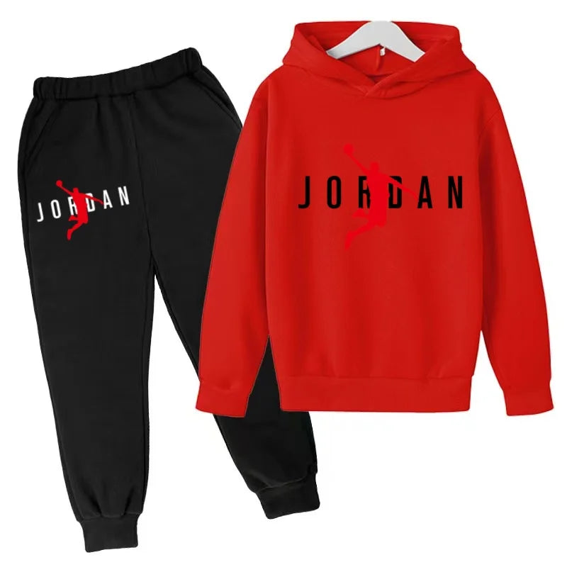 Nouvel ensemble de sport de marque à la mode pour enfants : sweat à capuche et pantalon (3-12 ans) - Motif lettres de basketball