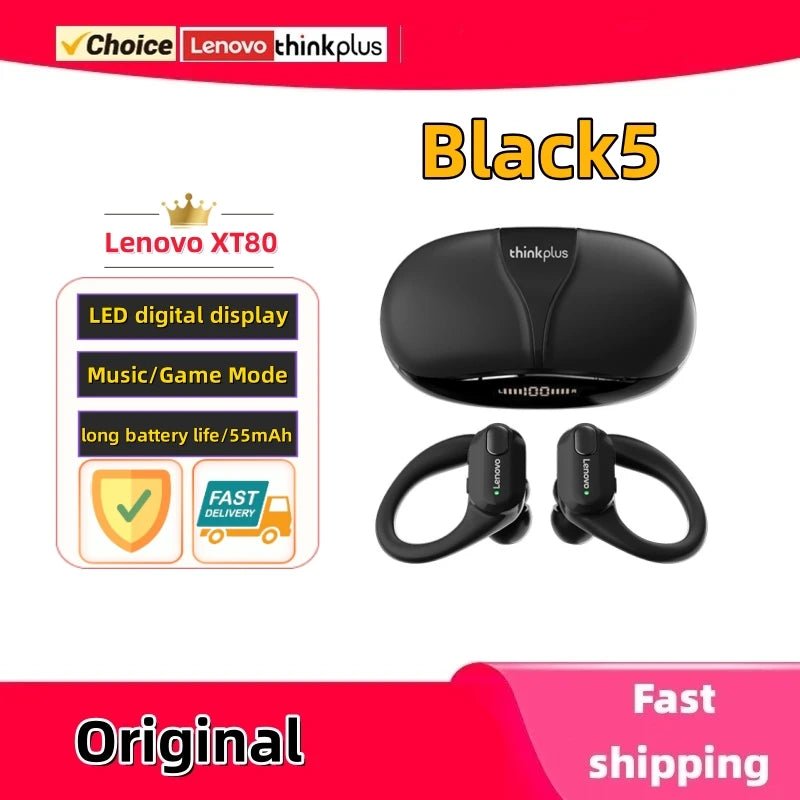 Écouteurs sans fil de sport d'origine Lenovo XT80 avec microphones, affichage de puissance LED, son stéréo HiFi écouteurs Bluetooth 5.3 TWS - Camara ShoppingÉcouteurs sans fil de sport d'origine Lenovo XT80 avec microphones, affichage de puissance LED, son stéréo HiFi écouteurs Bluetooth 5.3 TWS