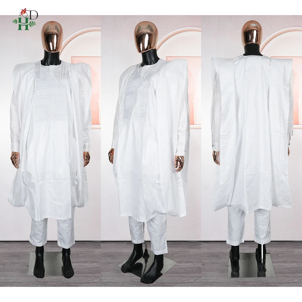 H & D vêtements africains broderie Bazin Riche robe pour hommes église fête mariage Thobe 3 PC haut et pantalon blanc costume ensemble usage quotidien Camara Shopping H & D vêtements africains broderie Bazin Riche robe pour hommes église fête mariage Thobe 3 PC haut et pantalon blanc costume ensemble usage quotidien