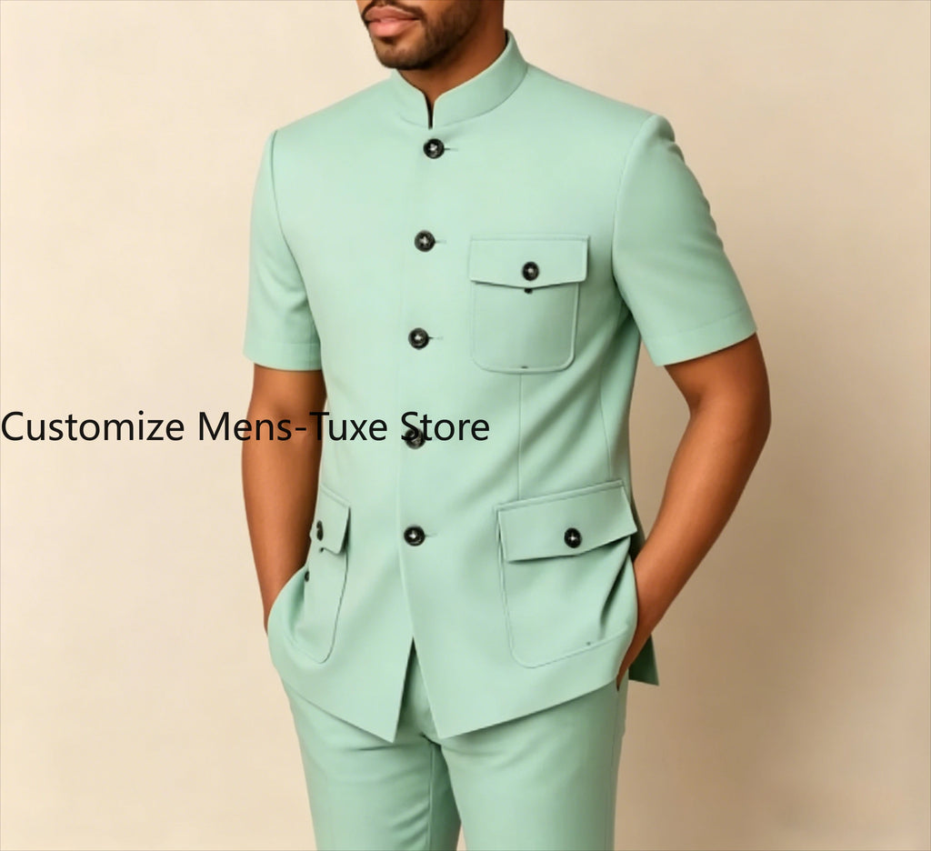 Costume homme vert menthe sur mesure, couleur unie, blazer à manches courtes, coupe ajustée, ensemble 2 pièces veste et pantalon Camara Shopping Costume homme vert menthe sur mesure, couleur unie, blazer à manches courtes, coupe ajustée, ensemble 2 pièces veste et pantalon