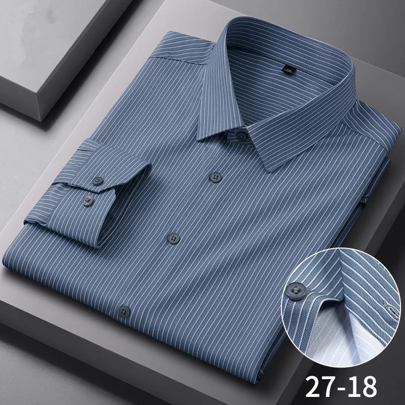 Chemises Anti-rides à rayures à carreaux pour hommes, manches longues, fines, sans repassage, lisses, vêtements quotidiens pour hommes sociaux, nouvelle collection automne printemps Camara Shopping Chemises Anti-rides à rayures à carreaux pour hommes, manches longues, fines, sans repassage, lisses, vêtements quotidiens pour hommes sociaux, nouvelle collection automne printemps