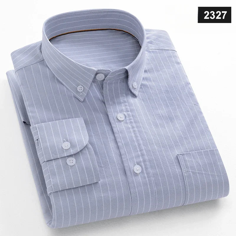Chemises décontractées à manches longues pour hommes, coupe cintrée, uni, 100% coton, hauts à carreaux rayés, doux, styliste, mode, tendances coréennes, vêtements Camara Shopping Chemises décontractées à manches longues pour hommes, coupe cintrée, uni, 100% coton, hauts à carreaux rayés, doux, styliste, mode, tendances coréennes, vêtements