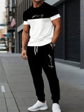 Ensemble deux pièces pour hommes, lettres imprimées, décontracté, col rond, manches courtes, cordon de serrage, pantalon Long, grande taille, tenue ample, nouvelle collection Camara Shopping Ensemble deux pièces pour hommes, lettres imprimées, décontracté, col rond, manches courtes, cordon de serrage, pantalon Long, grande taille, tenue ample, nouvelle collection