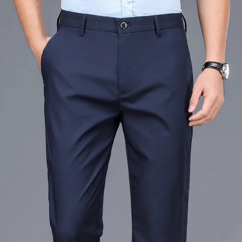 Pantalon homme Stretch solide noir intelligent décontracté pantalon homme bureau séchage rapide costume pantalon nouveau printemps automne coréen pantalon droit Camara Shopping Pantalon homme Stretch solide noir intelligent décontracté pantalon homme bureau séchage rapide costume pantalon nouveau printemps automne coréen pantalon droit