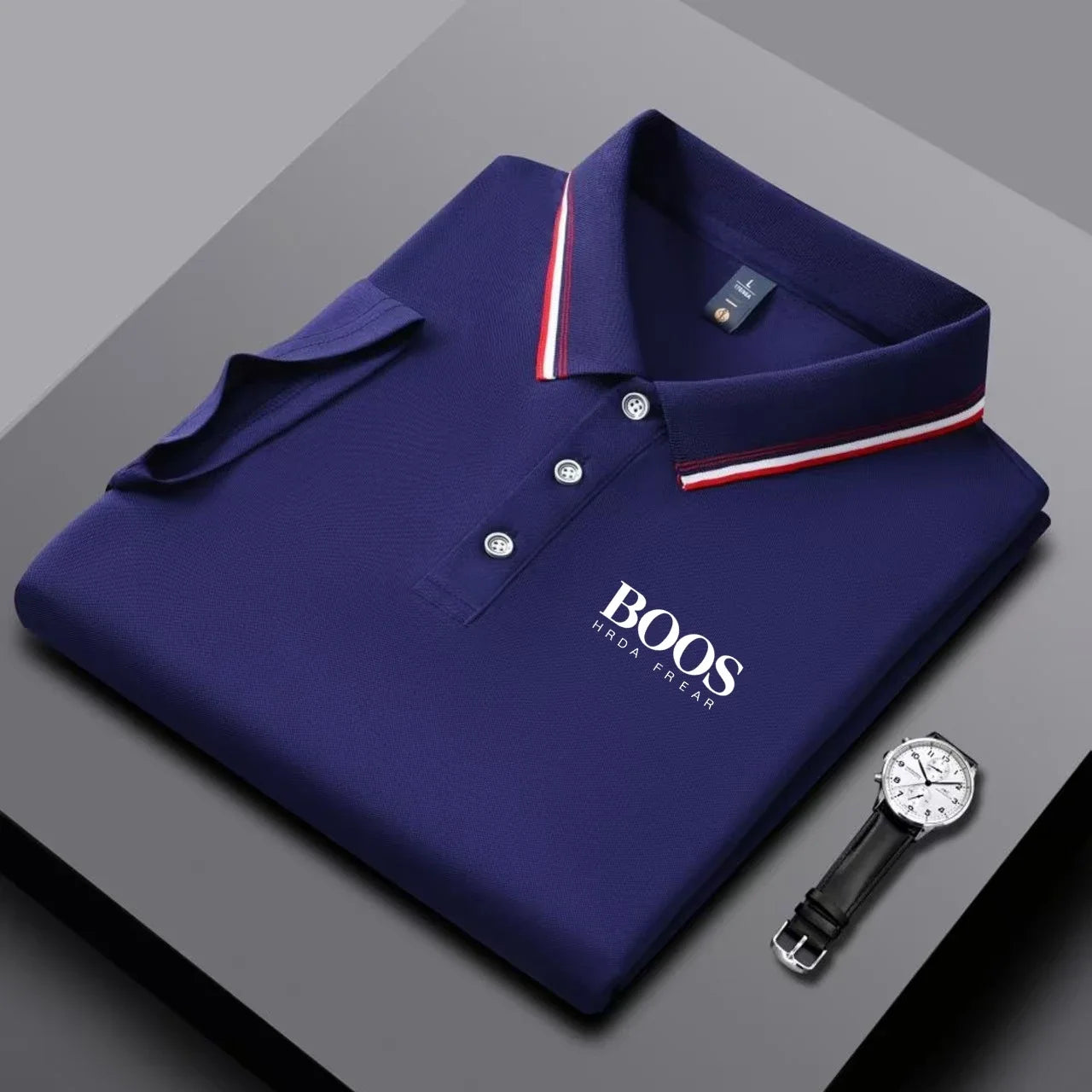 Polo homme business casual à col rayé et imprimé lettres, tissu respirant à manches courtes, matière confortable Camara Shopping Polo homme business casual à col rayé et imprimé lettres, tissu respirant à manches courtes, matière confortable