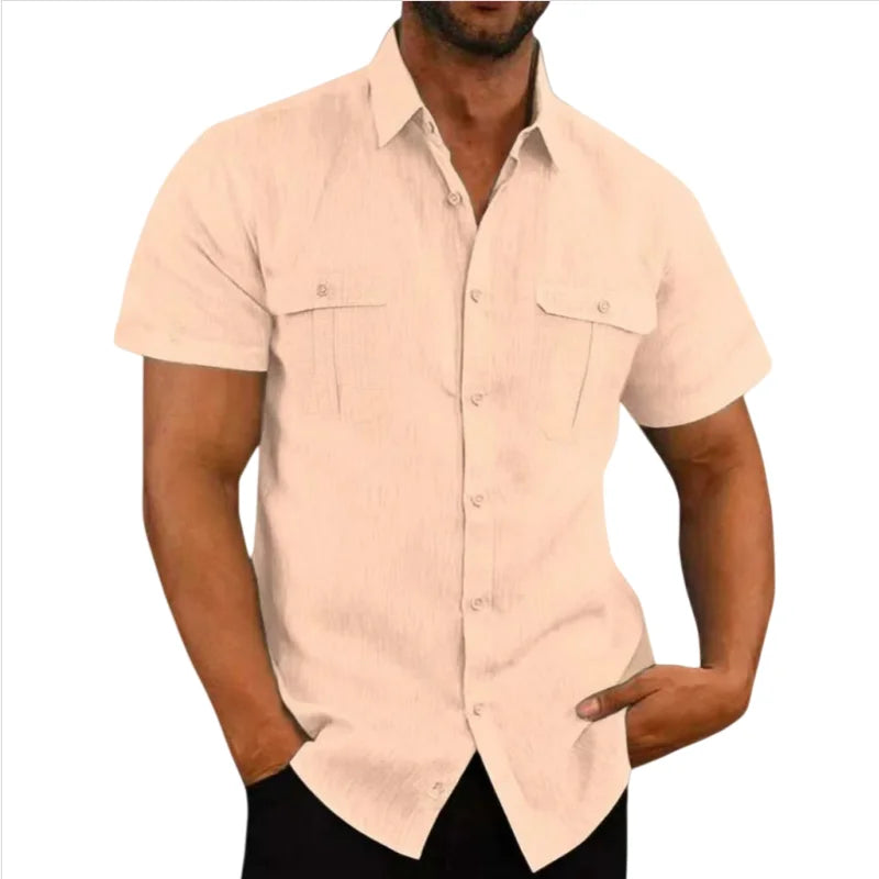 Chemises en lin pour hommes, vente chaude, chemises à manches courtes pour hommes, couleur unie, col confortable, style décontracté, style plage, grande taille, chemises pour hommes M-4XL Camara Shopping Chemises en lin pour hommes, vente chaude, chemises à manches courtes pour hommes, couleur unie, col confortable, style décontracté, style plage, grande taille, chemises pour hommes M-4XL
