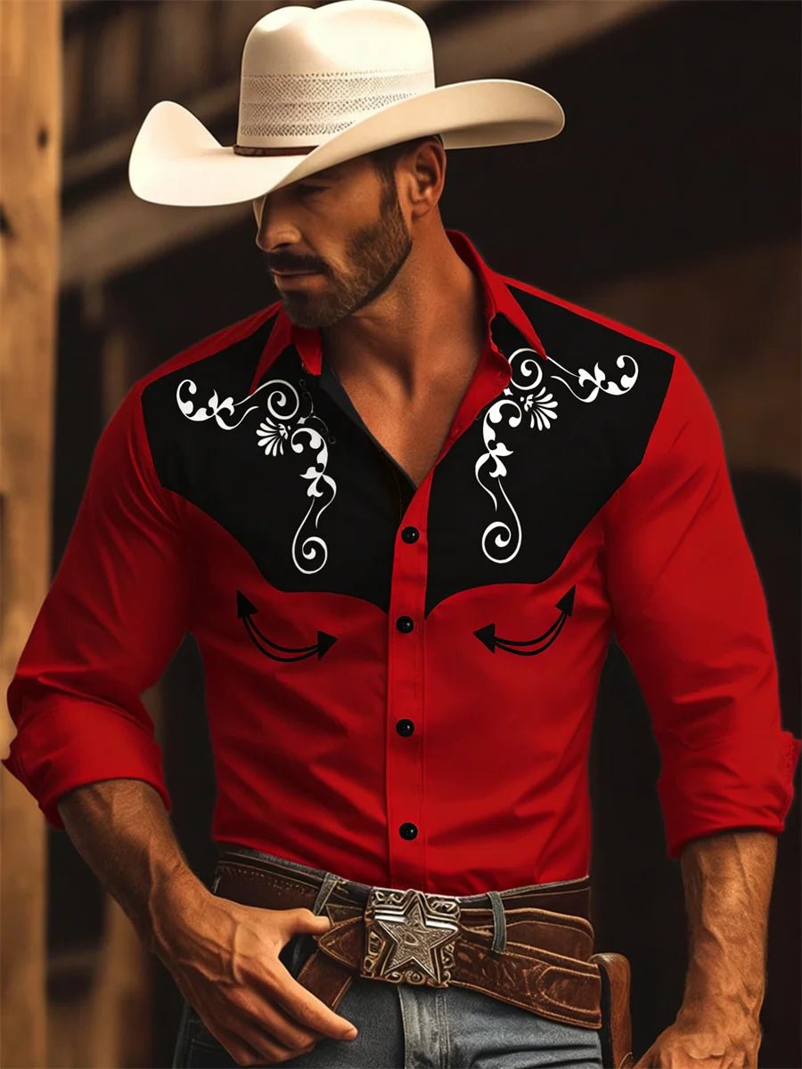 Nouvelle chemise à manches longues pour homme, style western cowboy, chemise à motif vintage imprimé, chemise à manches longues à col tendance pour homme. - Camara ShoppingNouvelle chemise à manches longues pour homme, style western cowboy, chemise à motif vintage imprimé, chemise à manches longues à col tendance pour homme.