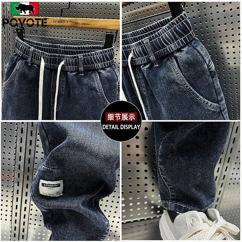 Mode cordon de serrage de luxe concepteur lâche Denim cordon jean pour hommes sarouel décontracté avec élasticité Baggy sarouel Camara Shopping Mode cordon de serrage de luxe concepteur lâche Denim cordon jean pour hommes sarouel décontracté avec élasticité Baggy sarouel
