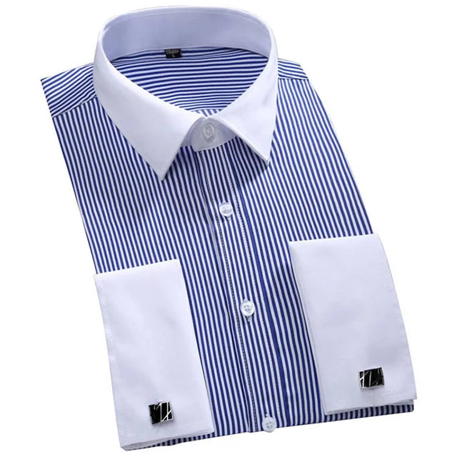 Chemise habillée à manchette française pour hommes, manches longues, boutons d'affaires formels, chemises pour hommes, coupe régulière, boutons de manchette, grande taille 6XL Camara Shopping Chemise habillée à manchette française pour hommes, manches longues, boutons d'affaires formels, chemises pour hommes, coupe régulière, boutons de manchette, grande taille 6XL