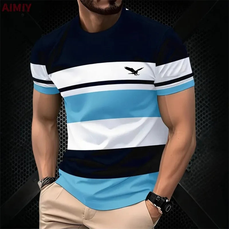 Summer Short Sleeve Match Color T Shirt For Men Fashion Round Neck Oversized Striped Tshirts Clothes Men's Outdoor Tee Shirt Camara Shopping Summer Short Sleeve Match Color T Shirt For Men Fashion Round Neck Oversized Striped Tshirts Clothes Men's Outdoor Tee Shirt