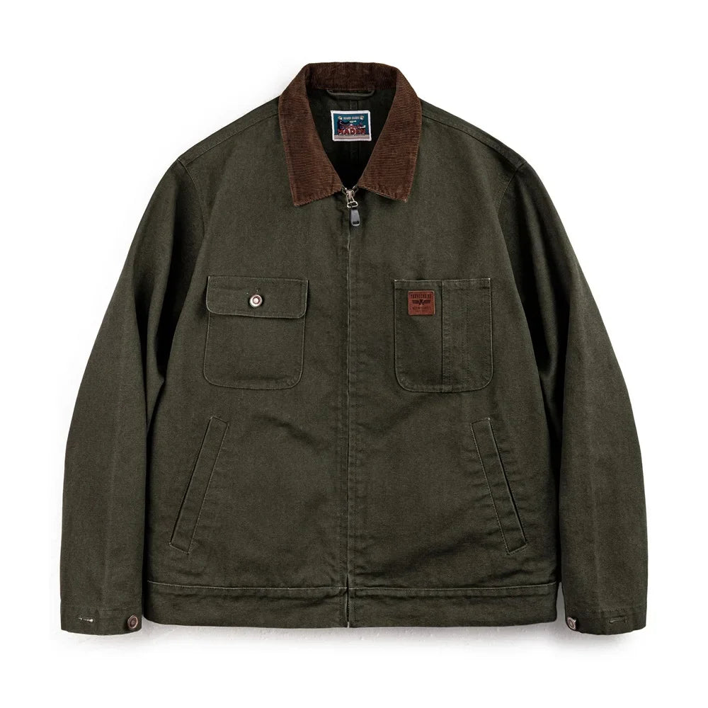 Maden rétro lourd toile Detroit veste col en velours côtelé chasse courte veste zippée avec poches hommes vêtements d'extérieur d'automne Camara Shopping Maden rétro lourd toile Detroit veste col en velours côtelé chasse courte veste zippée avec poches hommes vêtements d'extérieur d'automne