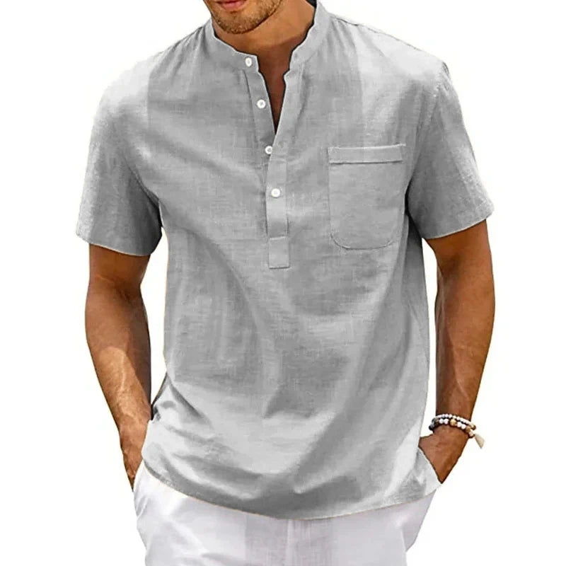 Polo d'été décontracté pour hommes, coupe cintrée, couleur unie, bouton respirant, haut à manches courtes, T-shirt rafraîchissant et confortable Camara Shopping Polo d'été décontracté pour hommes, coupe cintrée, couleur unie, bouton respirant, haut à manches courtes, T-shirt rafraîchissant et confortable