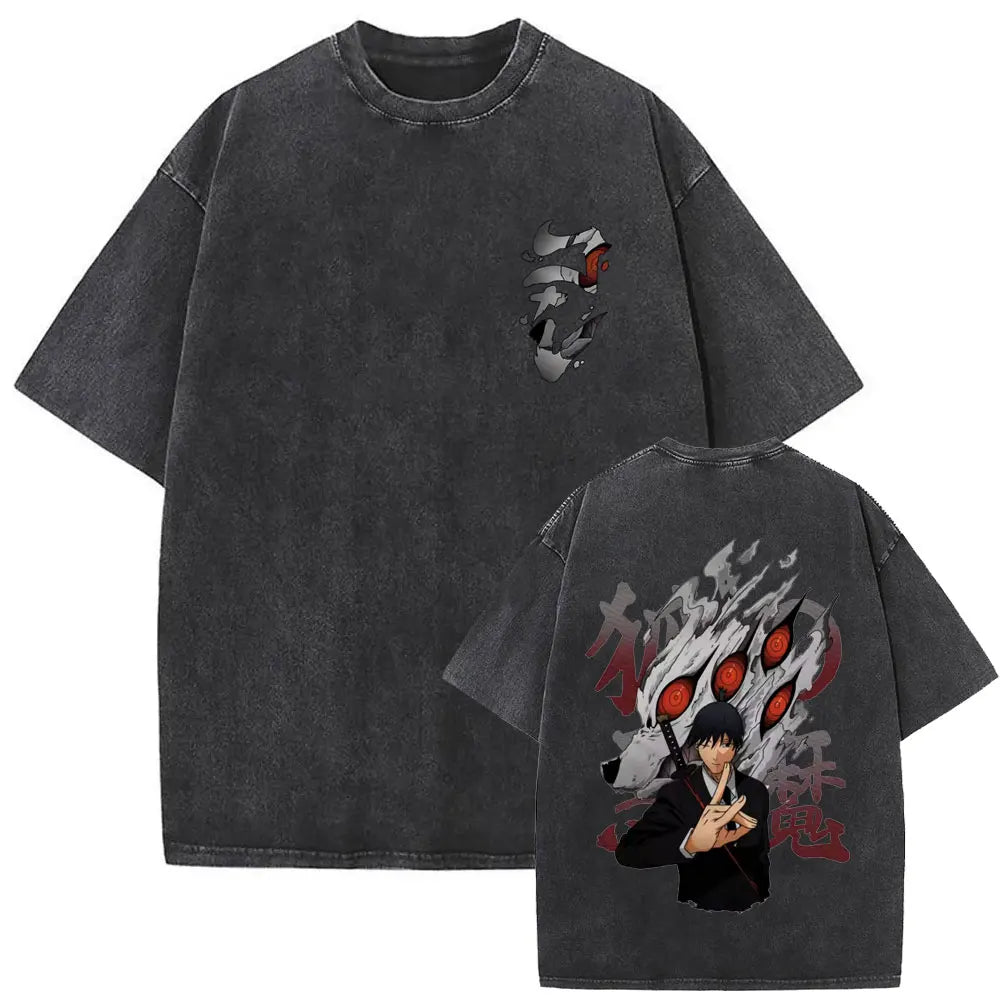 Anime tronçonneuse homme Vintage lavé T-shirt Hayakawa Aki invocation Kon Fox diable graphique T-shirts hommes femmes décontracté mode T-shirts Camara Shopping Anime tronçonneuse homme Vintage lavé T-shirt Hayakawa Aki invocation Kon Fox diable graphique T-shirts hommes femmes décontracté mode T-shirts