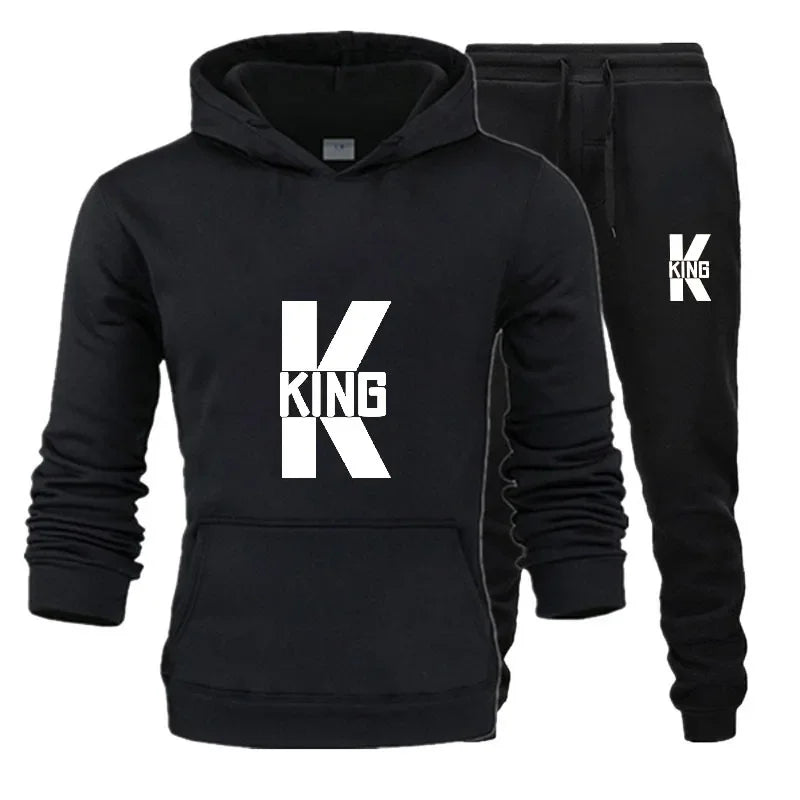 Amant de la mode Couple vêtements ensemble de vêtements de sport roi reine imprimé vêtements à capuche 2 pièces ensemble femmes Camara Shopping Amant de la mode Couple vêtements ensemble de vêtements de sport roi reine imprimé vêtements à capuche 2 pièces ensemble femmes