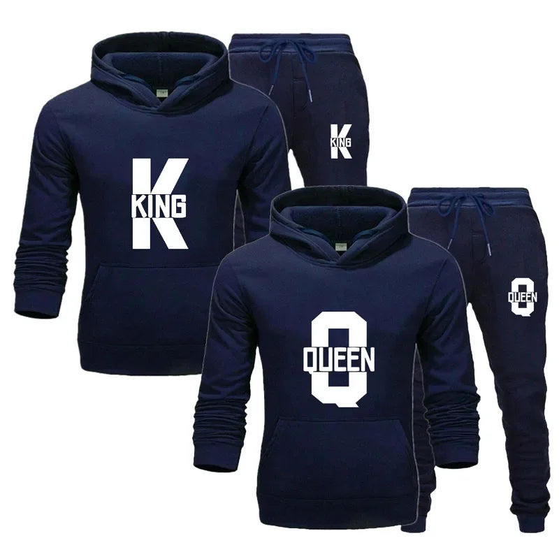 Amant de la mode Couple vêtements ensemble de vêtements de sport roi reine imprimé vêtements à capuche 2 pièces ensemble femmes Camara Shopping Amant de la mode Couple vêtements ensemble de vêtements de sport roi reine imprimé vêtements à capuche 2 pièces ensemble femmes