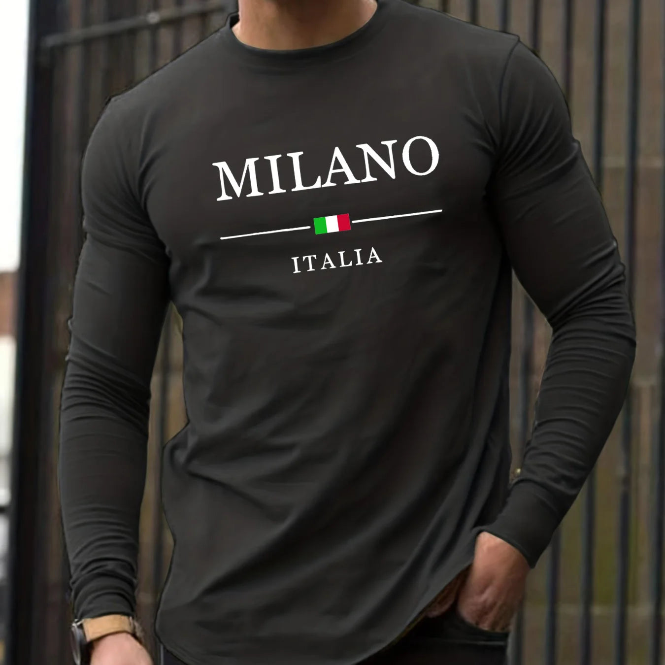 100% pure cotton men's long sleeved round neck loose casual MILANO ITALIA print spring and autumn versatile T-shirt top Camara Shopping 100% pure cotton men's long sleeved round neck loose casual MILANO ITALIA print spring and autumn versatile T-shirt top