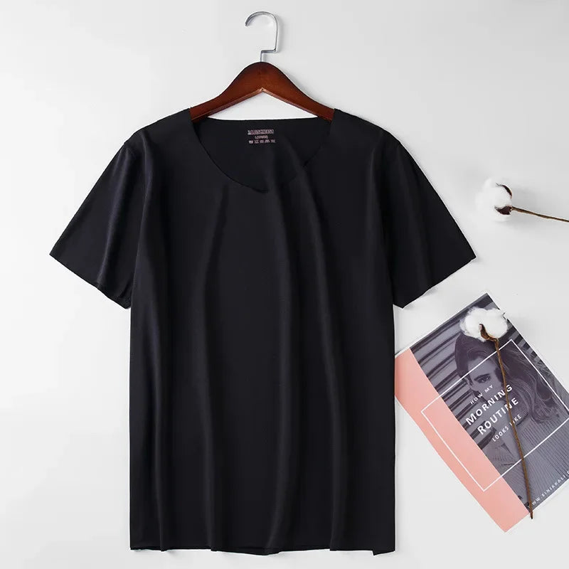 Summer Seamless Breathable Ice Silk T-Shirt Vest Men's Sports Short Sleeve T-shirt Solid Color V-neck Tees Quick Dry Shirt Tops Camara Shopping Summer Seamless Breathable Ice Silk T-Shirt Vest Men's Sports Short Sleeve T-shirt Solid Color V-neck Tees Quick Dry Shirt Tops