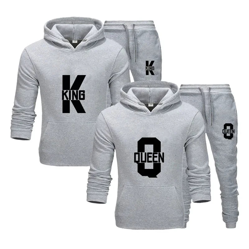 Amant de la mode Couple vêtements ensemble de vêtements de sport roi reine imprimé vêtements à capuche 2 pièces ensemble femmes Camara Shopping Amant de la mode Couple vêtements ensemble de vêtements de sport roi reine imprimé vêtements à capuche 2 pièces ensemble femmes