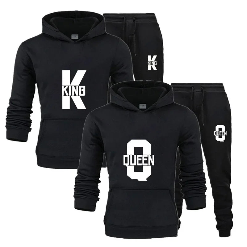 Amant de la mode Couple vêtements ensemble de vêtements de sport roi reine imprimé vêtements à capuche 2 pièces ensemble femmes Camara Shopping Amant de la mode Couple vêtements ensemble de vêtements de sport roi reine imprimé vêtements à capuche 2 pièces ensemble femmes