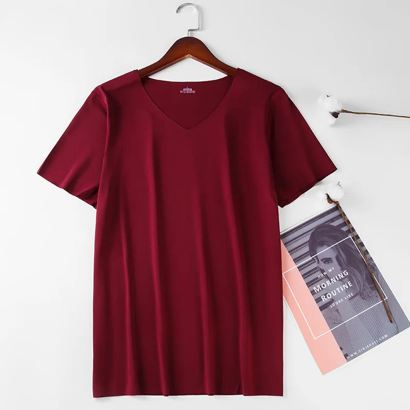 Summer Seamless Breathable Ice Silk T-Shirt Vest Men's Sports Short Sleeve T-shirt Solid Color V-neck Tees Quick Dry Shirt Tops Camara Shopping Summer Seamless Breathable Ice Silk T-Shirt Vest Men's Sports Short Sleeve T-shirt Solid Color V-neck Tees Quick Dry Shirt Tops
