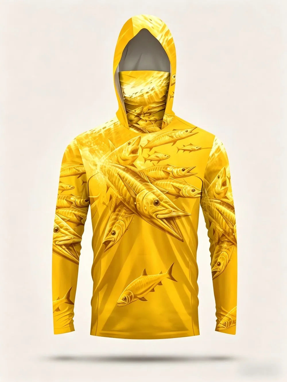Men's summer fashion fish school print comfortable breathable hooded fishing suit long sleeved T-shirt outdoor casual top Camara Shopping Men's summer fashion fish school print comfortable breathable hooded fishing suit long sleeved T-shirt outdoor casual top