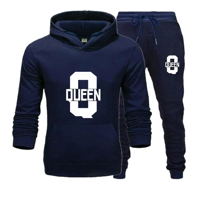 Amant de la mode Couple vêtements ensemble de vêtements de sport roi reine imprimé vêtements à capuche 2 pièces ensemble femmes Camara Shopping Amant de la mode Couple vêtements ensemble de vêtements de sport roi reine imprimé vêtements à capuche 2 pièces ensemble femmes