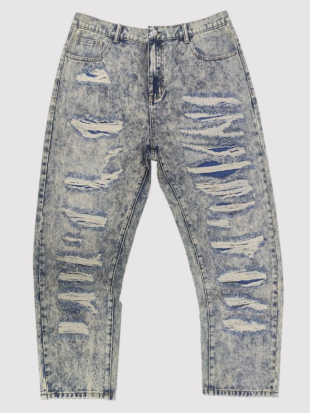 Plus size men's ripped gray blue washed jeans heavy industry multi-layer raw edge ripped straight trousers handsome trendy men Camara Shopping Plus size men's ripped gray blue washed jeans heavy industry multi-layer raw edge ripped straight trousers handsome trendy men