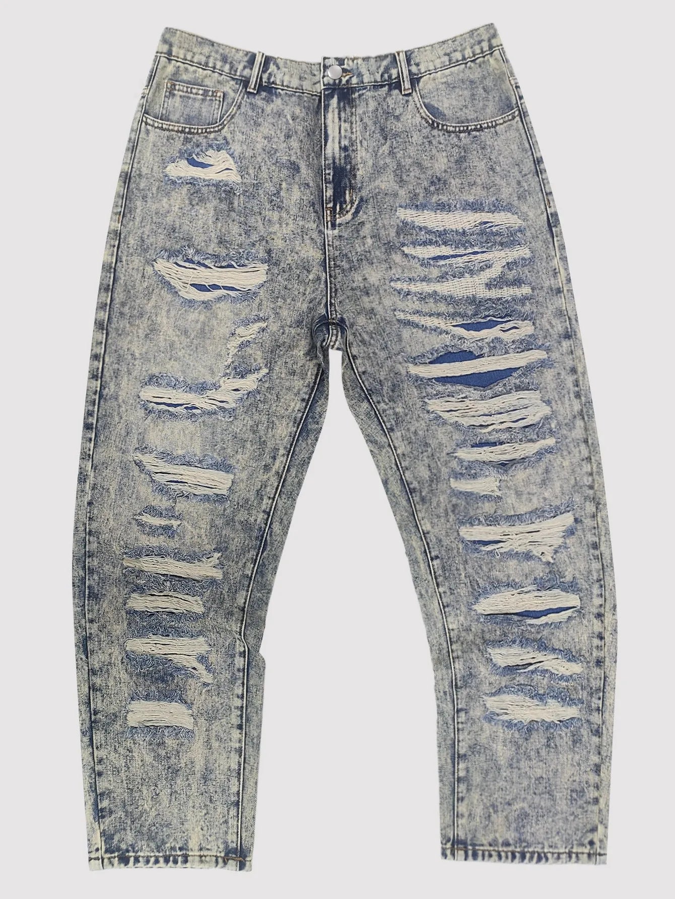 Plus size men's ripped gray blue washed jeans heavy industry multi-layer raw edge ripped straight trousers handsome trendy men Camara Shopping Plus size men's ripped gray blue washed jeans heavy industry multi-layer raw edge ripped straight trousers handsome trendy men