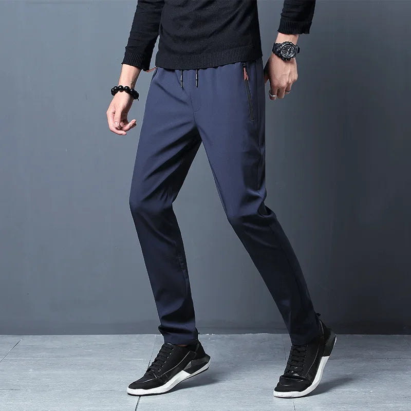 Men's Casual Pants Stretch Slim Fit Elastic Waist Jogger Korean Classic Blue Black Gray Male Brand Trousers Plus Size Camara Shopping Men's Casual Pants Stretch Slim Fit Elastic Waist Jogger Korean Classic Blue Black Gray Male Brand Trousers Plus Size