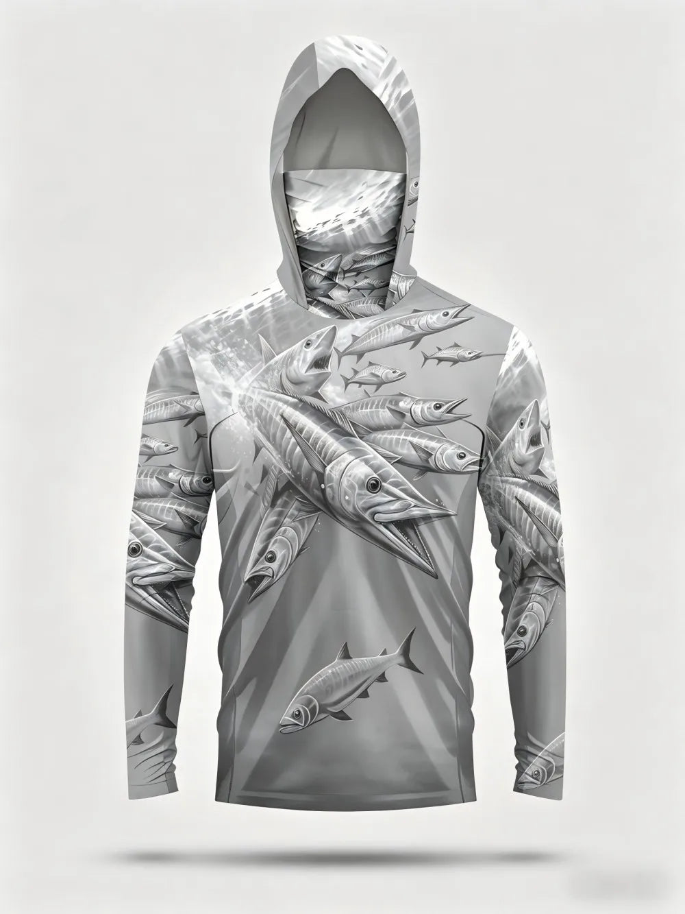 Men's summer fashion fish school print comfortable breathable hooded fishing suit long sleeved T-shirt outdoor casual top Camara Shopping Men's summer fashion fish school print comfortable breathable hooded fishing suit long sleeved T-shirt outdoor casual top