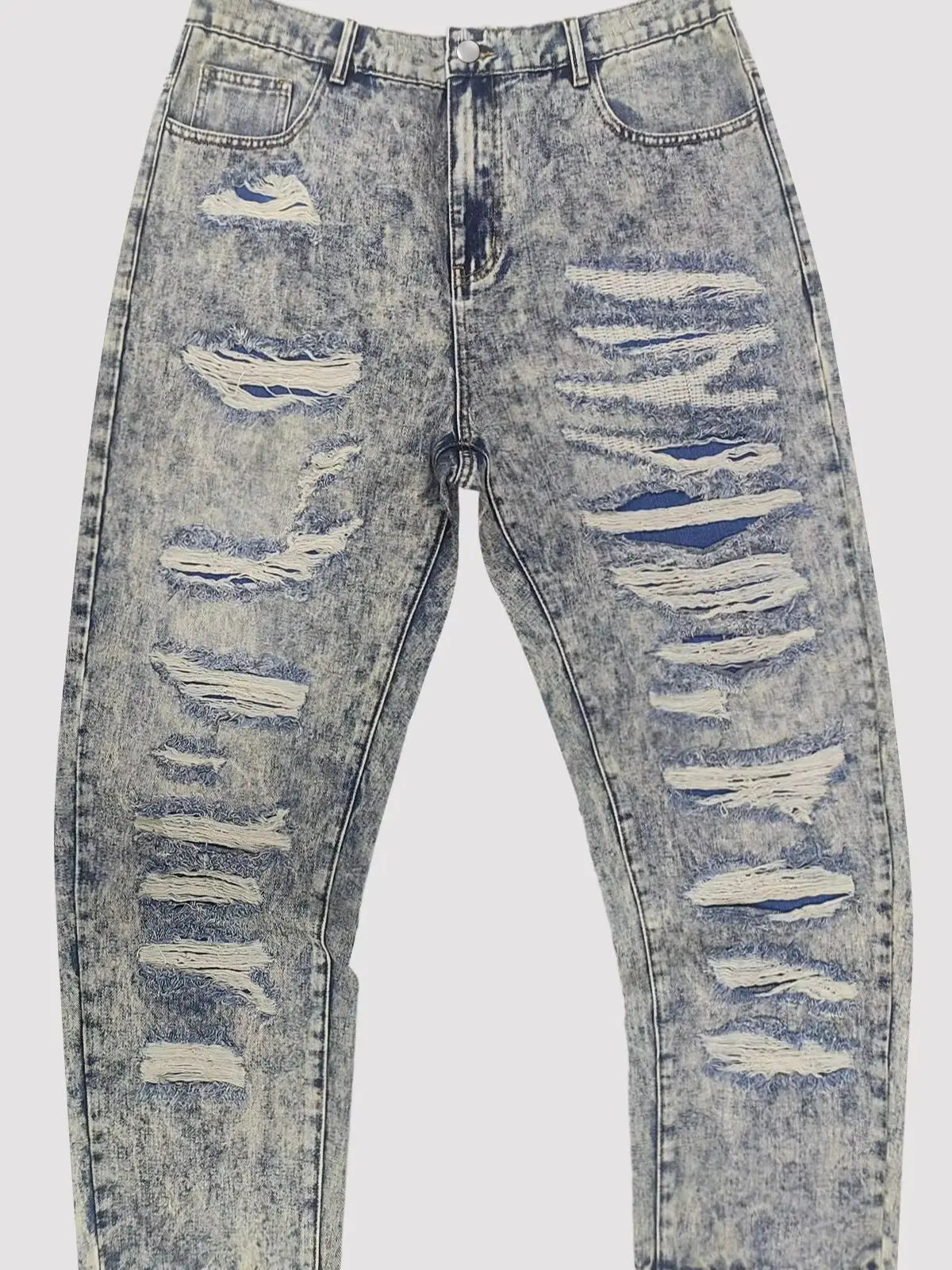 Plus size men's ripped gray blue washed jeans heavy industry multi-layer raw edge ripped straight trousers handsome trendy men Camara Shopping Plus size men's ripped gray blue washed jeans heavy industry multi-layer raw edge ripped straight trousers handsome trendy men