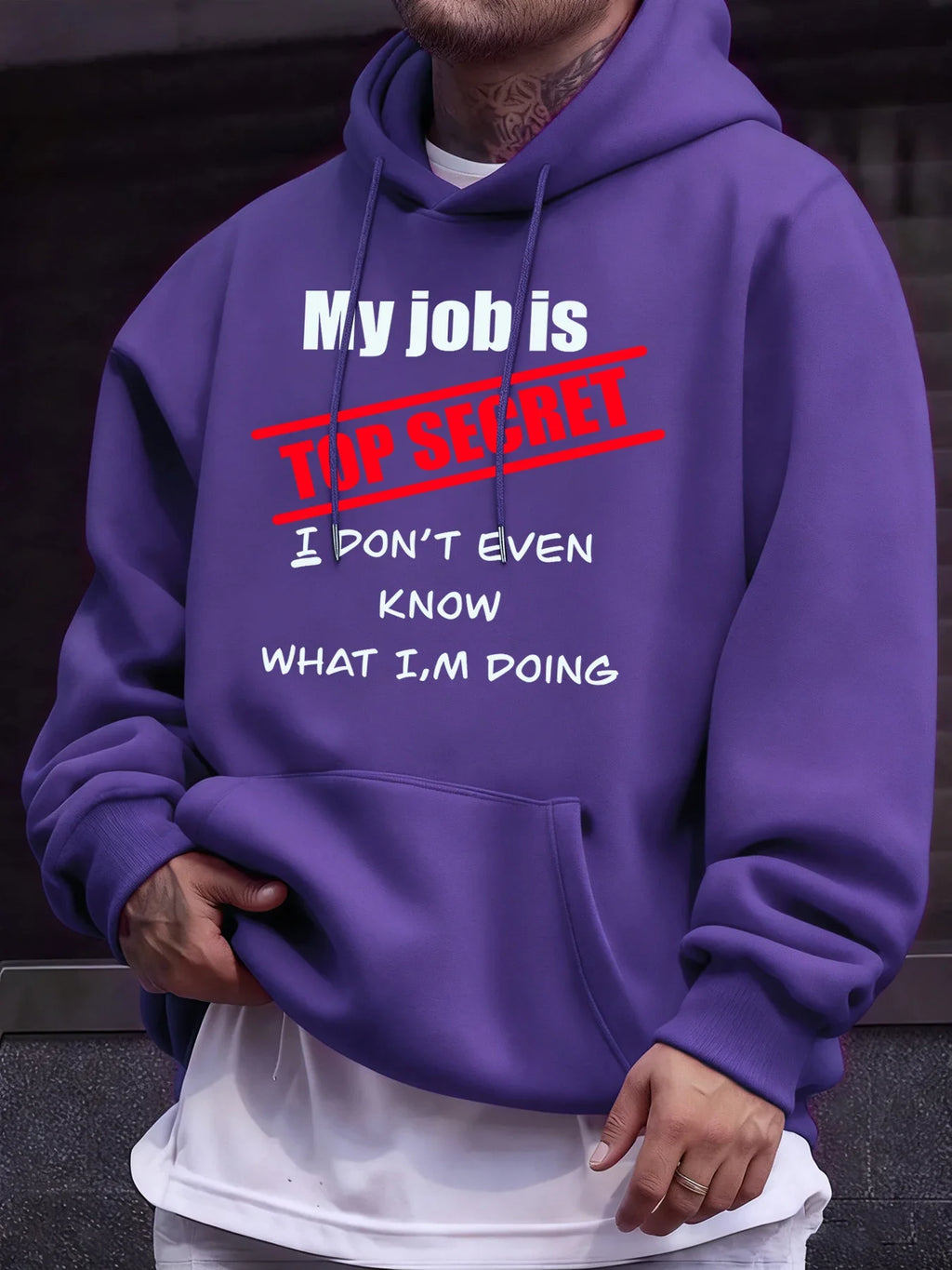 My Job Is Top Secret Prints Pulls amples à manches longues pour hommes, style classique décontracté, tendance sport, vêtements Camara Shopping My Job Is Top Secret Prints Pulls amples à manches longues pour hommes, style classique décontracté, tendance sport, vêtements
