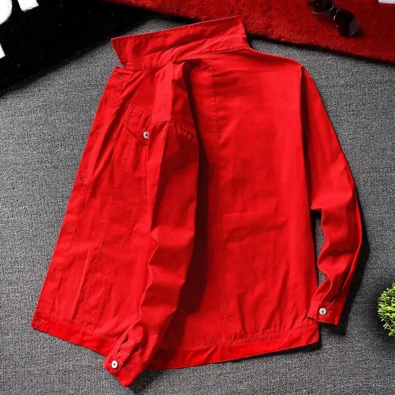 Male Jean Coats Red With Print Men's Denim Jacket Casual Slim Short Clothing Elatic New In Large Size On Board Fashion G Washed Camara Shopping Male Jean Coats Red With Print Men's Denim Jacket Casual Slim Short Clothing Elatic New In Large Size On Board Fashion G Washed