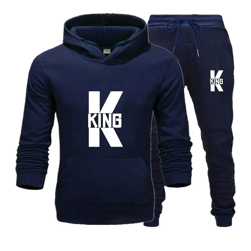 Amant de la mode Couple vêtements ensemble de vêtements de sport roi reine imprimé vêtements à capuche 2 pièces ensemble femmes Camara Shopping Amant de la mode Couple vêtements ensemble de vêtements de sport roi reine imprimé vêtements à capuche 2 pièces ensemble femmes