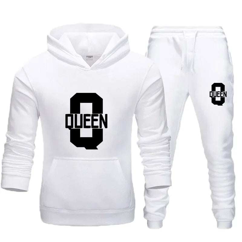 Amant de la mode Couple vêtements ensemble de vêtements de sport roi reine imprimé vêtements à capuche 2 pièces ensemble femmes Camara Shopping Amant de la mode Couple vêtements ensemble de vêtements de sport roi reine imprimé vêtements à capuche 2 pièces ensemble femmes