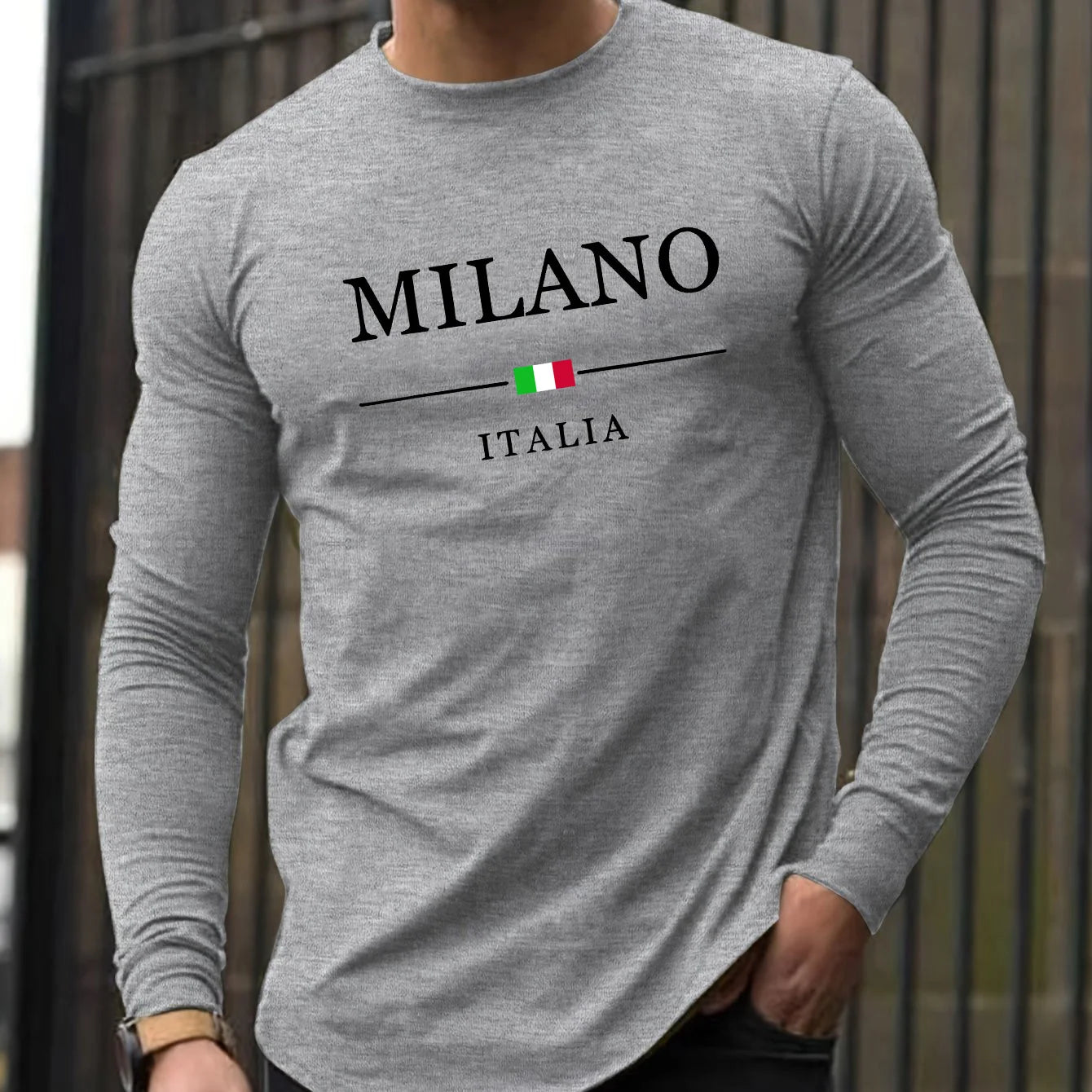 100% pure cotton men's long sleeved round neck loose casual MILANO ITALIA print spring and autumn versatile T-shirt top Camara Shopping 100% pure cotton men's long sleeved round neck loose casual MILANO ITALIA print spring and autumn versatile T-shirt top